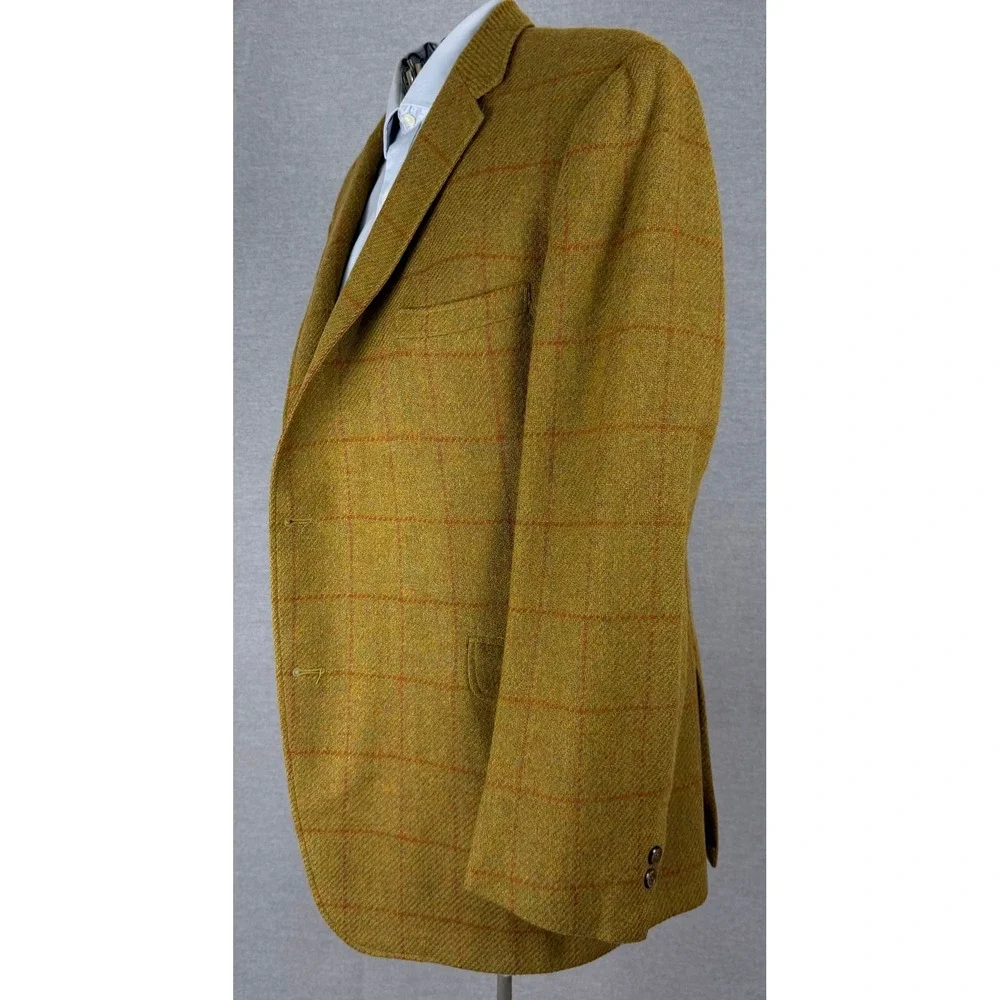 Vintage Juilliard‎ Mens Wool Tweed Sport Coat Yellow Windowpane Blazer 50s 60s